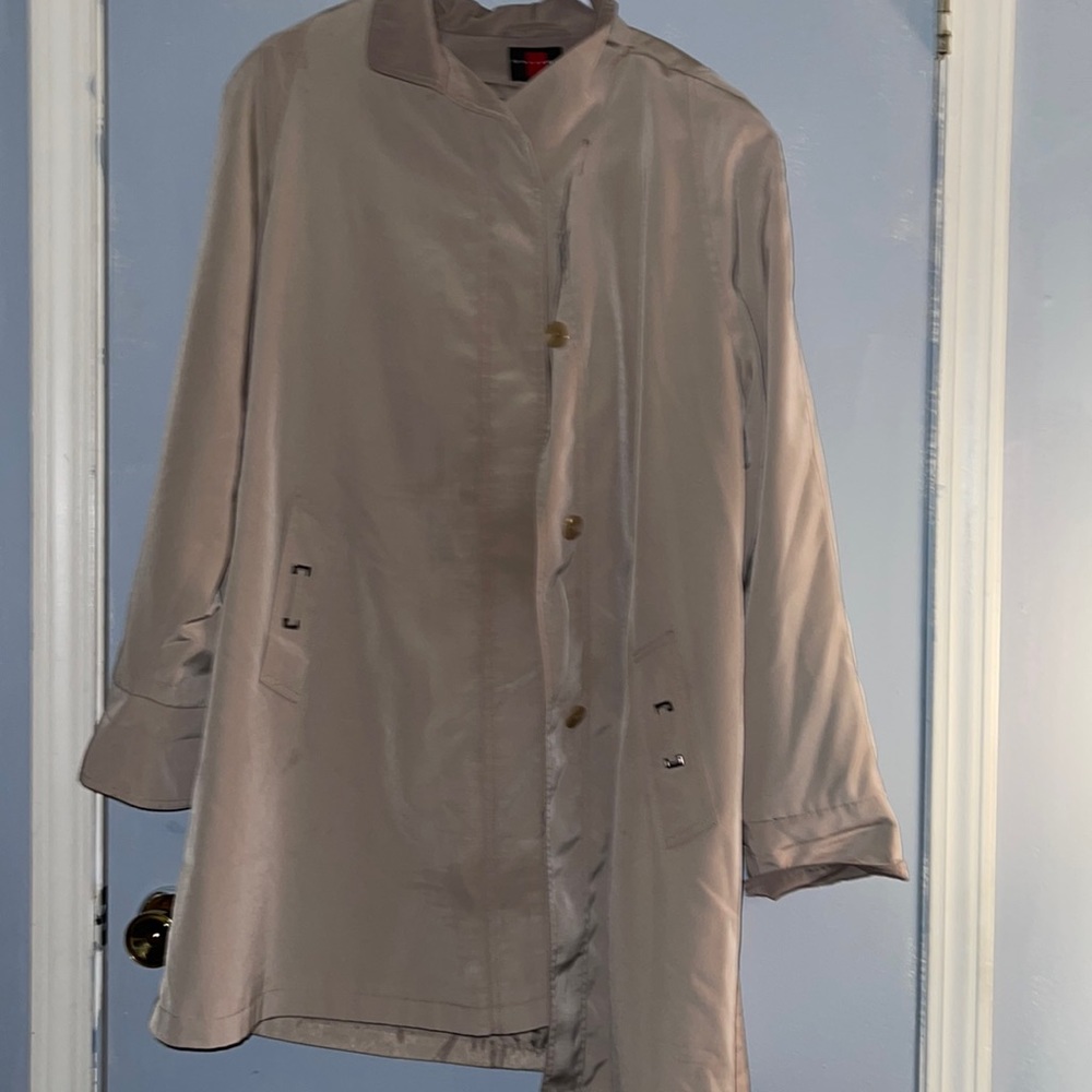 Trench coat, water resistant.